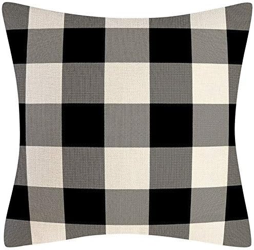 Juego de 4 fundas de almohada decorativas a cuadros de búfalo blanco y negro para interiores y exteriores, funda de almohada para sofá de 18 x 18