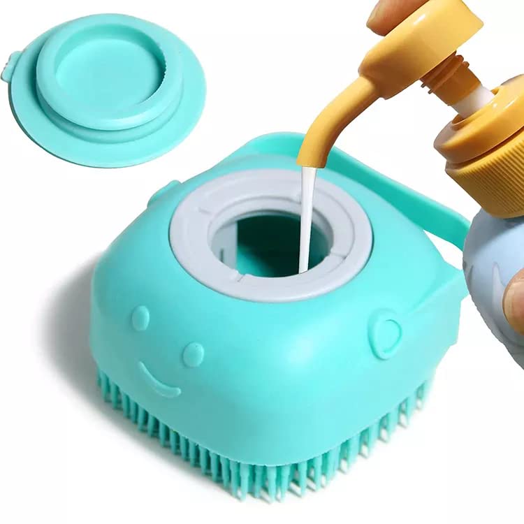 Cepillo de baño para perros y gatos, hecho de silicona suave, cepillo de masaje para mascotas, con dispensador de champú, adecuado para perros y
