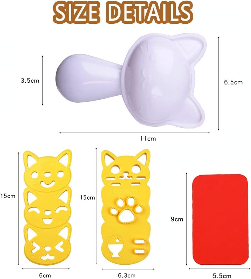 Molde de bola de arroz para gatos y gatitos, molde de sushi para animales, herramientas de cocina, molde de prensa de bolas de arroz con cortador
