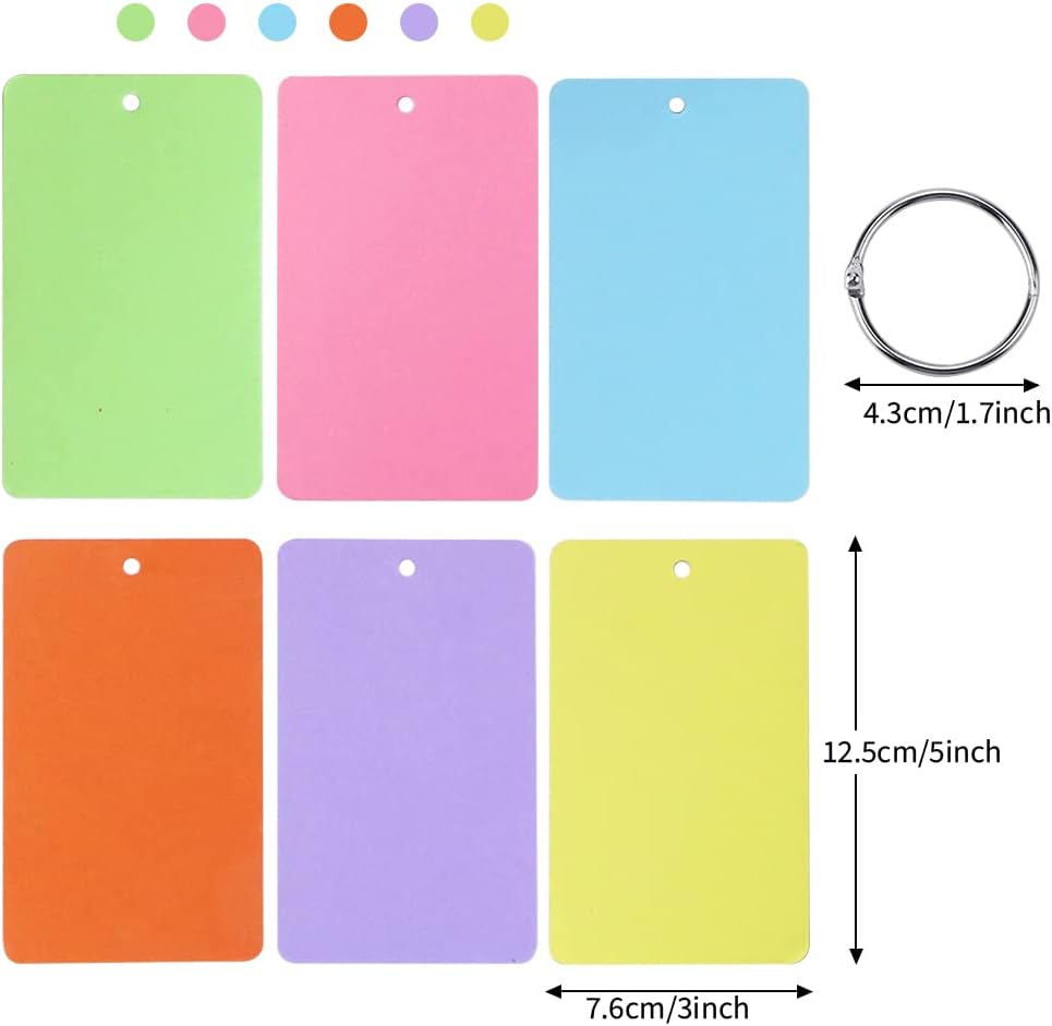 Bercoor 600 hojas de índice pesadas, tarjetas de notas de 3 x 5 pulgadas con agujero, tarjetas de estudio coloridas y 10 anillos de hojas sueltas