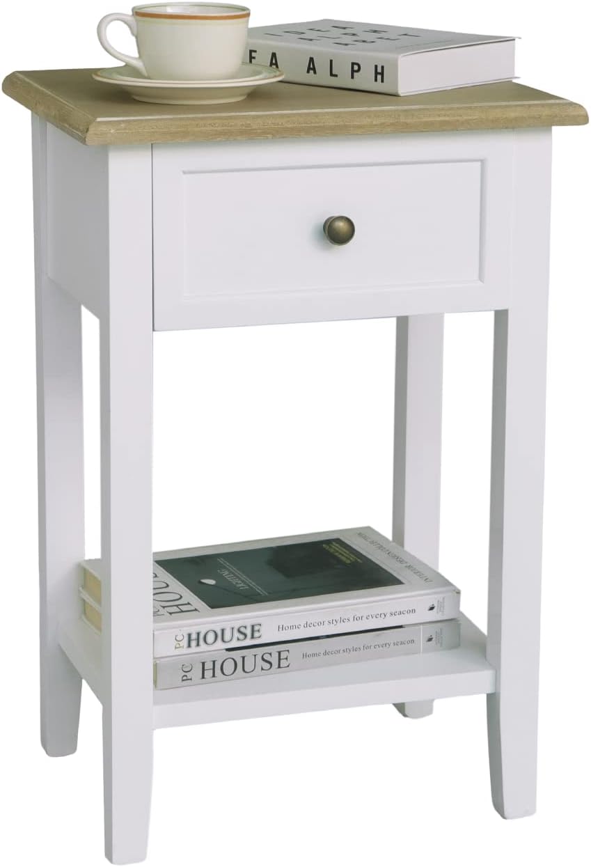 MaxSmeo Mesita de noche de granja, mesita de noche blanca con almacenamiento, mesita de noche moderna de madera, mesas auxiliares para sala de