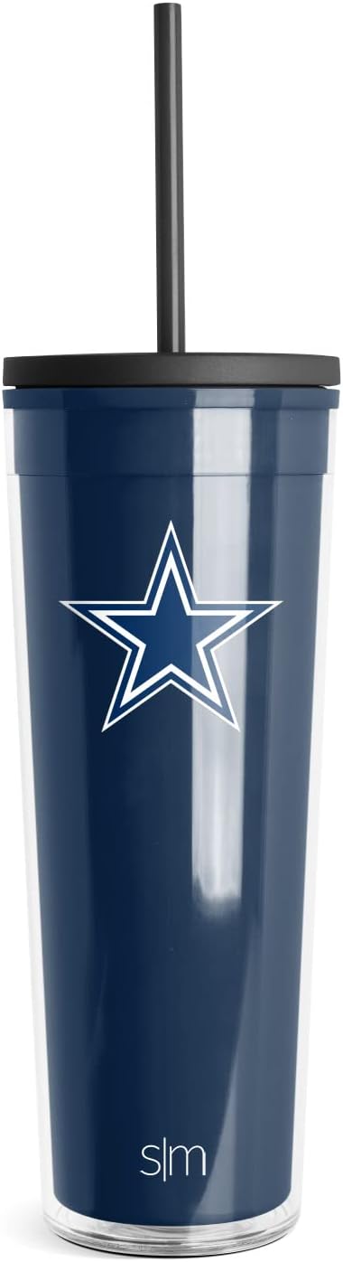 Simple Modern Vaso de plástico con licencia oficial de la NFL con tapa y popote, 24 onzas