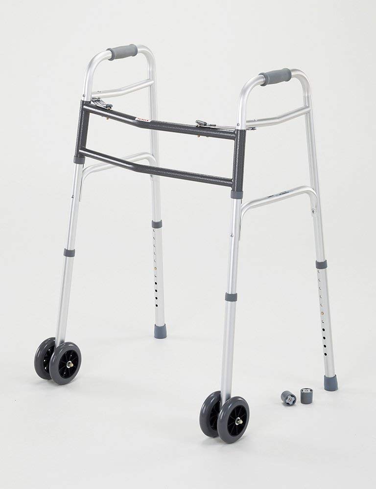 Cardinal Health CWAL0010B – Andador de aluminio resistente de doble liberación con ruedas delanteras dobles de 5 pulgadas, bariátrica, 33-43