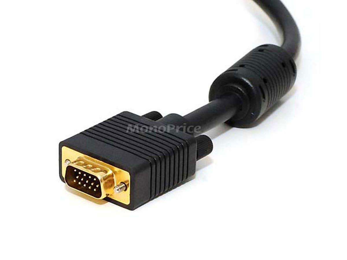Monoprice SVGA Super VGA – Cable de monitor macho a macho, con ferritas, conectores chapados en oro, 10 pies, negro