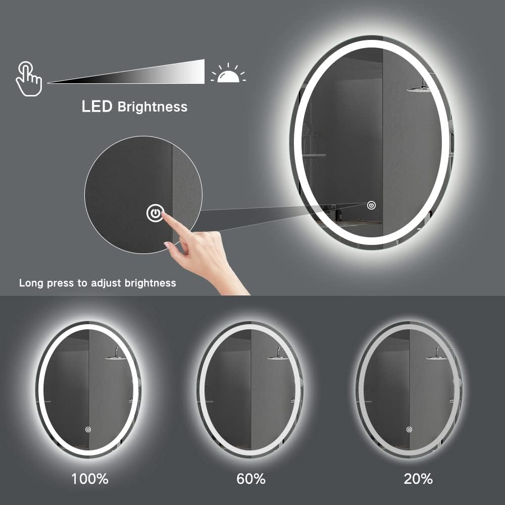 TACOVICI Espejo de tocador de baño iluminado por LED, 24 x 32 pulgadas, frontal y retroiluminado, montaje en pared, interruptor táctil, regulable,