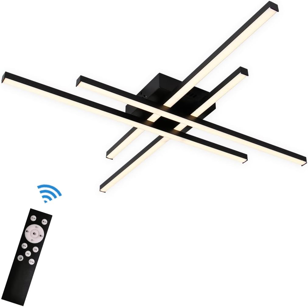 Lámpara de techo moderna con control remoto regulable LED semiempotrado negro para sala de estar, comedor, dormitorio, cerca de techo, lámpara de 38