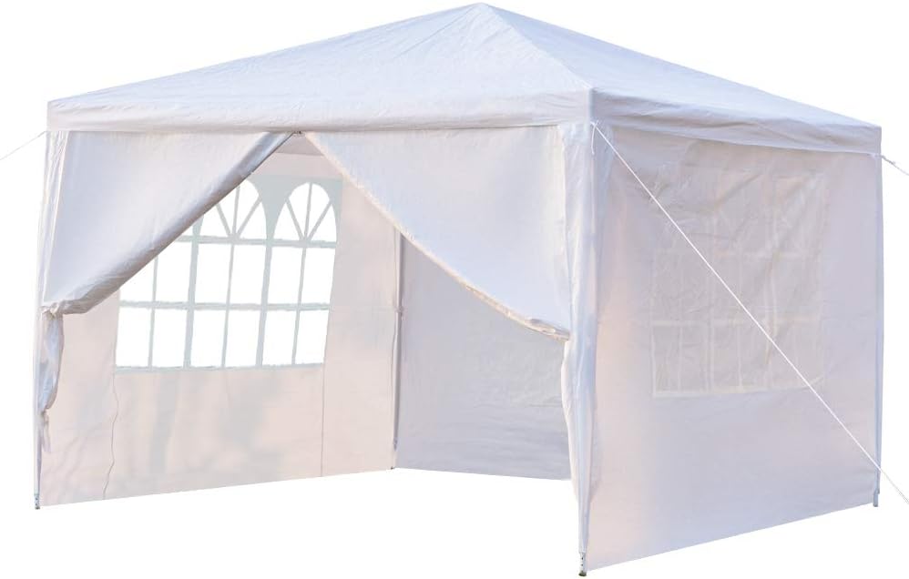 Simply-Me Tienda de campaña para exteriores de 10 x 10 pies, carpa blanca desplegable para bodas, carpa de fiesta con tubos en espiral, práctica