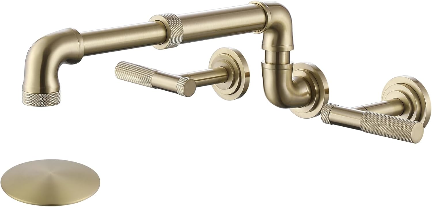 Grifo de lavabo de baño montado en la pared, extensible y giratorio, grifo de pared dorado de 3 agujeros para granja, cámper, lavandería, UTV Rv,