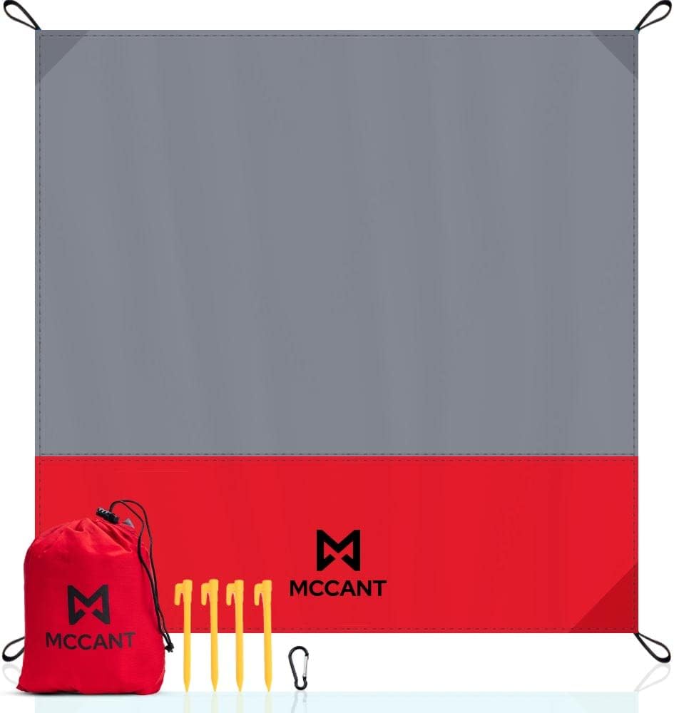 MCCANT Manta de bolsillo para playa, 84 x 84 pulgadas, manta de playa de nailon extrasuave sin arena, manta de picnic impermeable con 4 estacas y