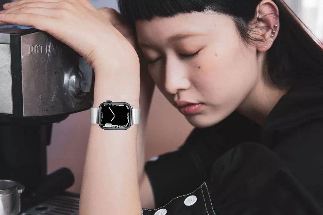Compatible con Apple Watch Series 9, correa de acero inoxidable de expansión de 1.654 in 1.732 in 1.772 in, correa elástica de metal elástica para