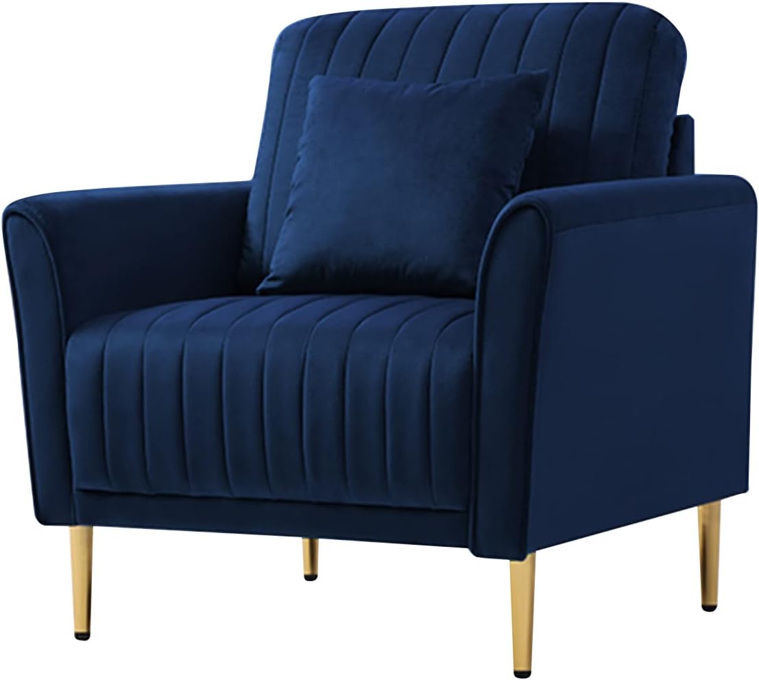 Tmosi Moderno sofá individual de terciopelo, sillón decorativo con almohadas de respaldo extraíbles, silla moderna Arm Club Leisure con patas de