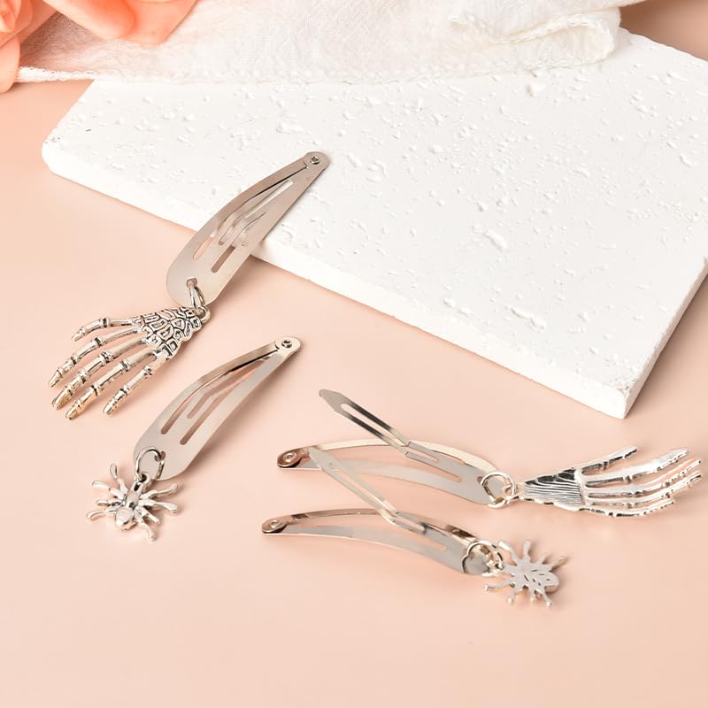 Pinzas góticas para el cabello para mujeres, manos de esqueleto, araña, Halloween, accesorios para el cabello para niñas, punk Y2K, vintage, para