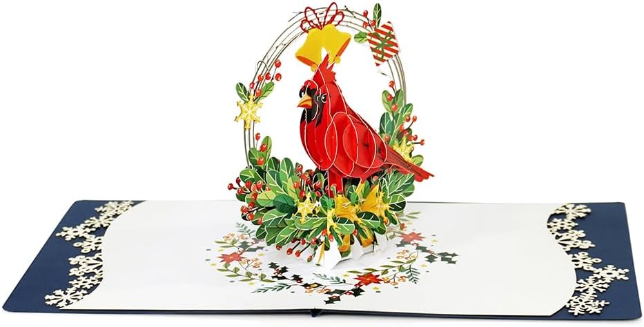 CUTPOPUP – Tarjeta de felicitación con diseño de cardenal, Feliz Navidad, Navidad 3D, Año Nuevo, tarjeta de felicitación (cesta de cardenal)