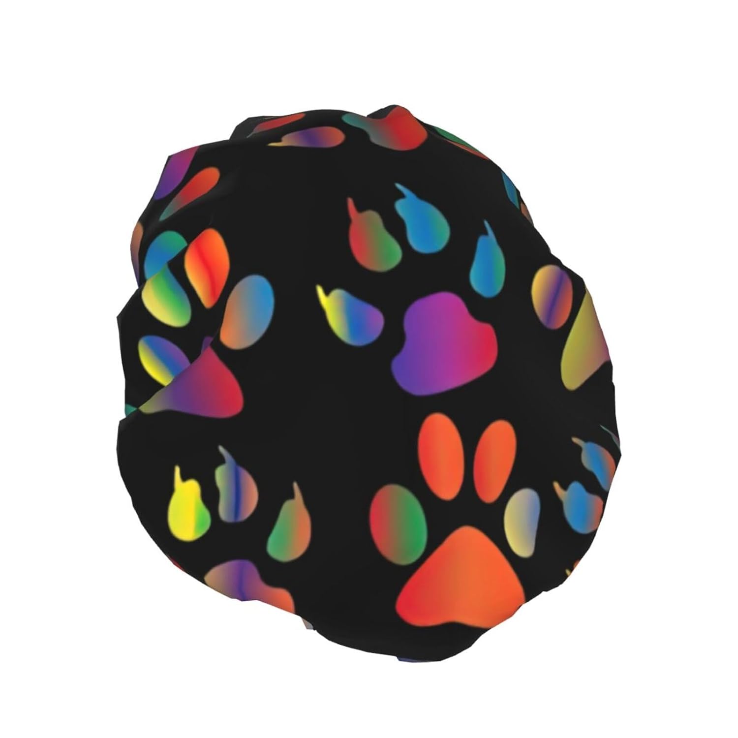 Colorido gorro de ducha con diseño de pata de perro, diseño de impresión completa, tela de poliéster resistente al agua, esencial para