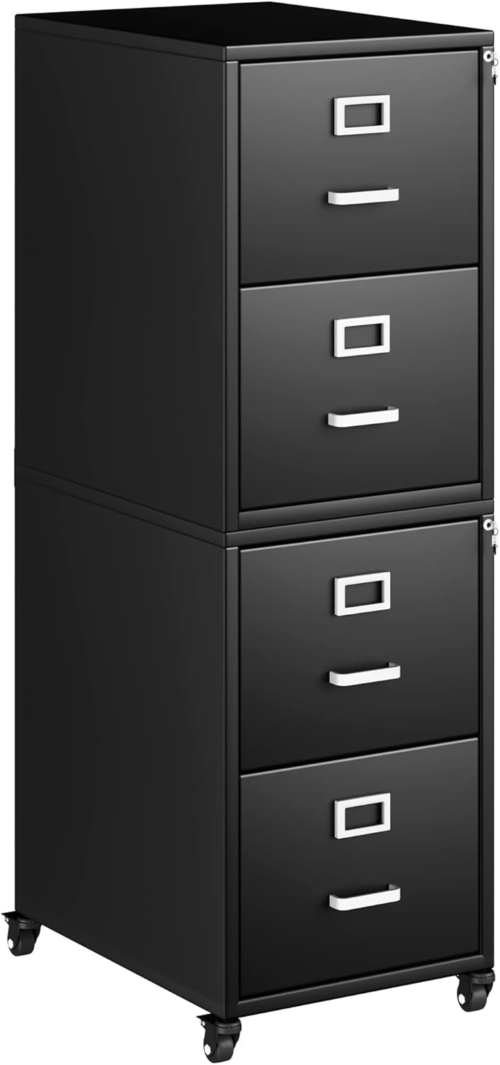 YITAHOME Archivador vertical, gabinete de almacenamiento de oficina desmontable de 4 cajones con cerradura, archivador de metal móvil debajo del