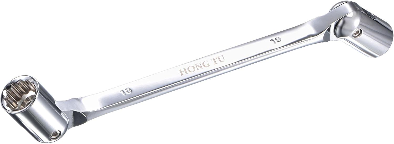 uxcell Llave de cabeza flexible de 12 puntos, 0.709in x 0.748in, extremo de caja giratoria doble métrico, CR-V rotación de 180 grados para