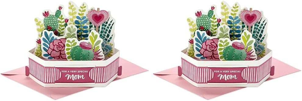 Hallmark Tarjeta de cumpleaños desplegable para mamá (suculentas y flores que se pueden exhibir) (paquete de 2)