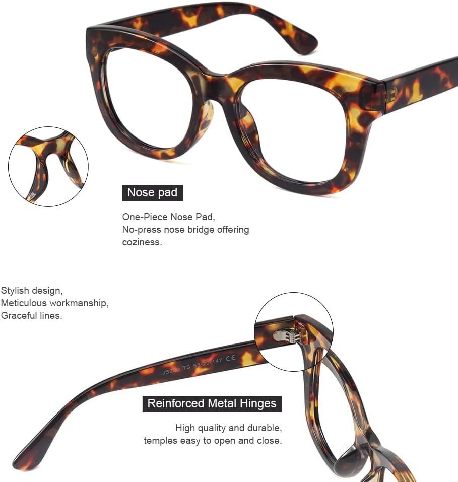JiSoo Oversized Reading Glasses for Women, Fashion Oprah Style Large Blue Light Blocking Readers