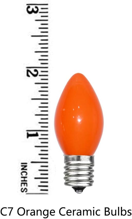 GOOTHY Paquete de 25 bombillas de repuesto C7 para Halloween, luces de Navidad de cerámica naranja para Halloween, exteriores, patio, interior, tira