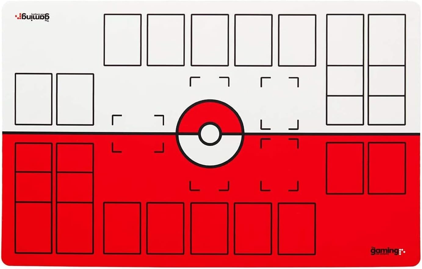 The Gaming Mat Company Tapete de juego de Pokémon compatible con 2 jugadores para cartas de Pokémon, 28 x 18 x 0.16 pulgadas, tapete de batalla rojo