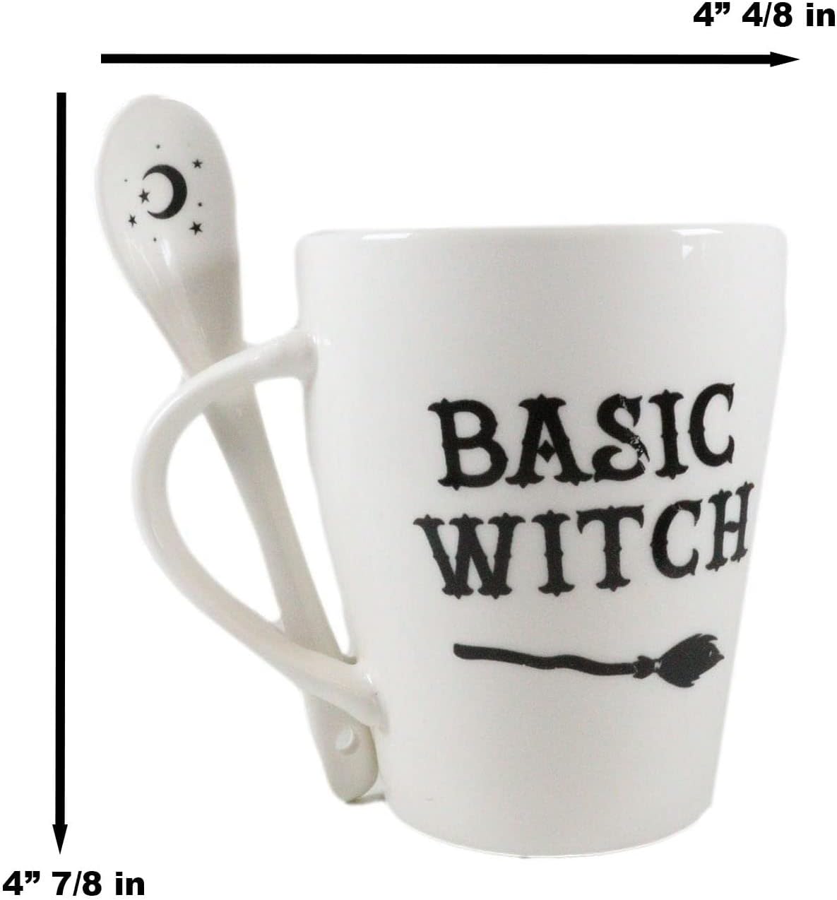 Ebros Gift Wicca Gothic Alchemy Witchcraft Divinity – Juego de taza y cuchara de porcelana con mango integrado de soporte de cuchara de 9 onzas,
