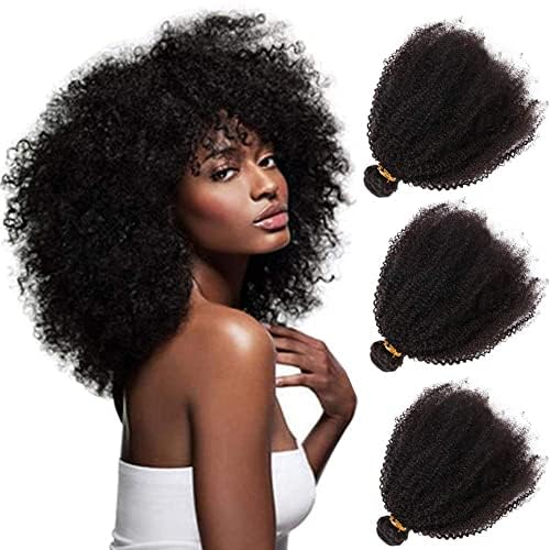 Feibin Extensiones de cabello humano rizado afro mongol de 16, 18, 20 pulgadas, 4B 4C, afro, tejido afro, extensiones de cabello humano rizado a