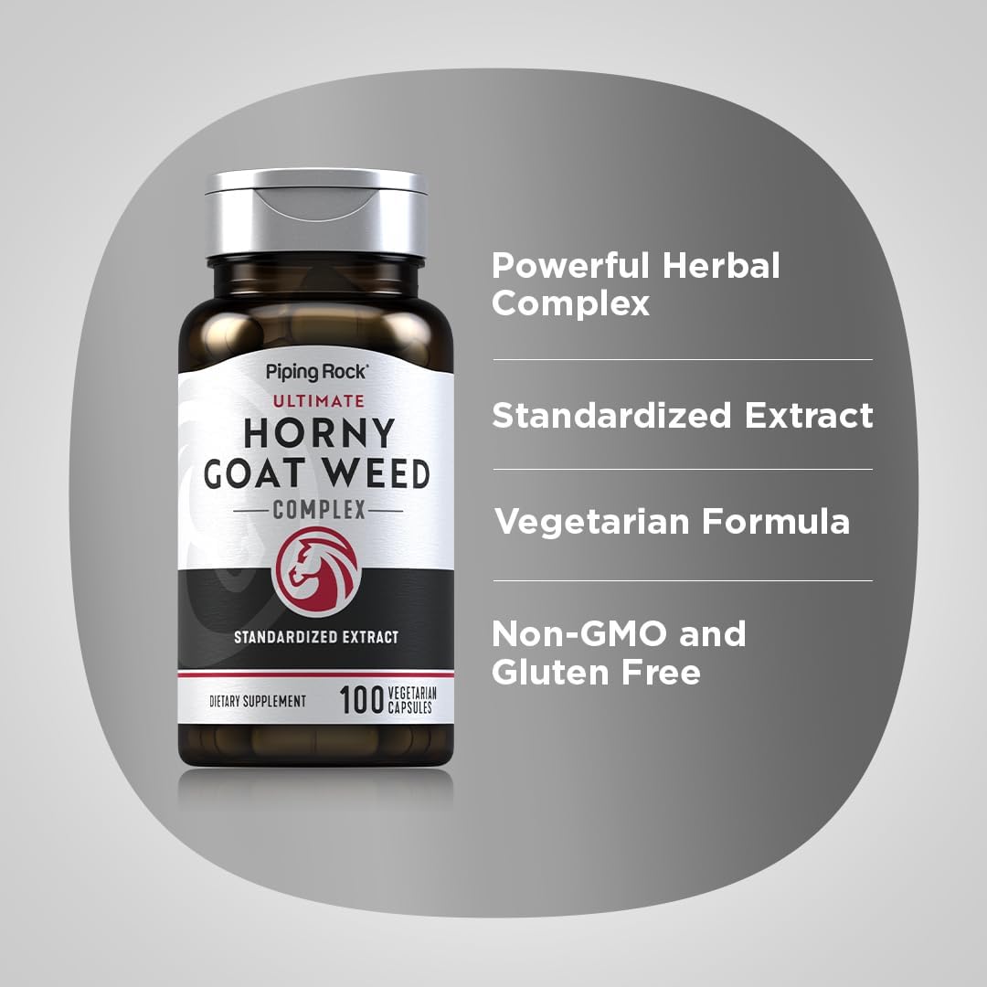 Piping Rock Horny Goat Weed Complex  100 cápsulas  Suplemento de extracto definitivo para hombres  Vegetariano, sin OMG, sin gluten