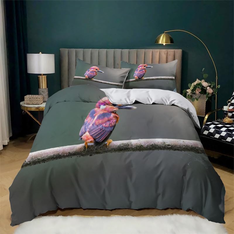 Dark Brown Bird Twin Duvet Cover Animal Print Twin Bedding Sets Soft Microfiber Comforter Cover and 2 Pillow Shams 20″X26″, Bed Set Duvet Covers