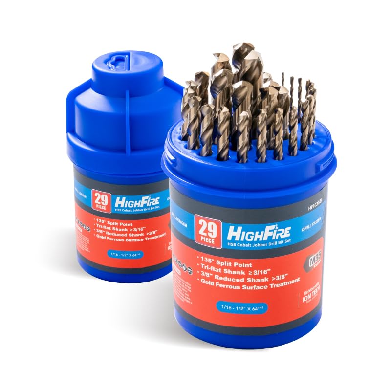 Juego de 29 brocas de cobalto M35, brocas helicoidales HSS con punta dividida de 135 grados y vástago de tres planos, vástago reducido de 38