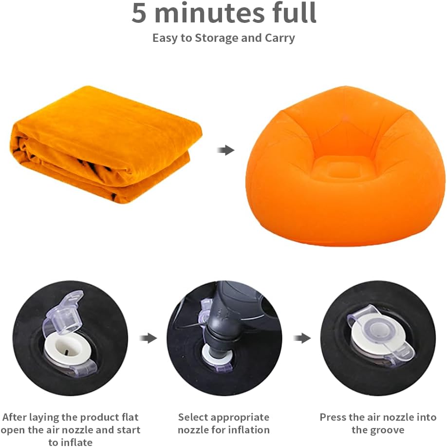 KAERMU Silla inflable con bomba de aire, sofá tumbona para sala de estar interior, dormitorio, tumbonas (naranja)