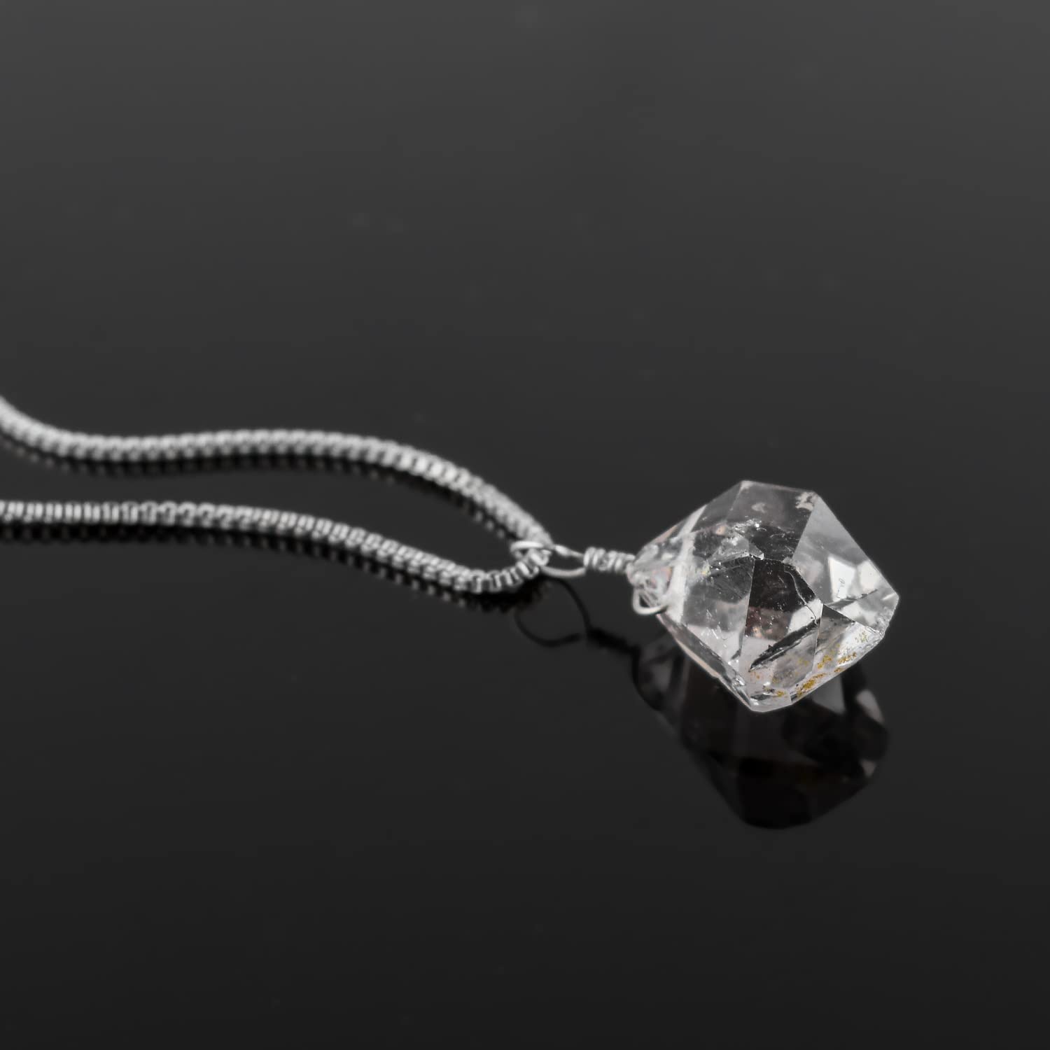 Natural Raw Herkimer Diamond Quartz Stone Rough Crystal Gemstone Dainty Women Pendant Necklace, Chakra Healing Crystals, Birthstone, Silver Plated