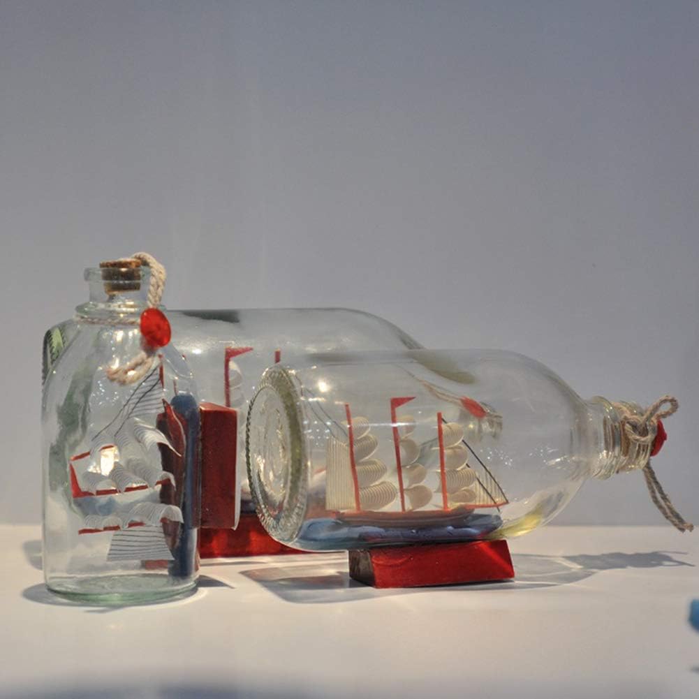 Ochine Botella de vidrio con diseño de barco de vela en miniatura, barco de vela, barco, barco, vintage, manualidades, regalos, botella de deriva,