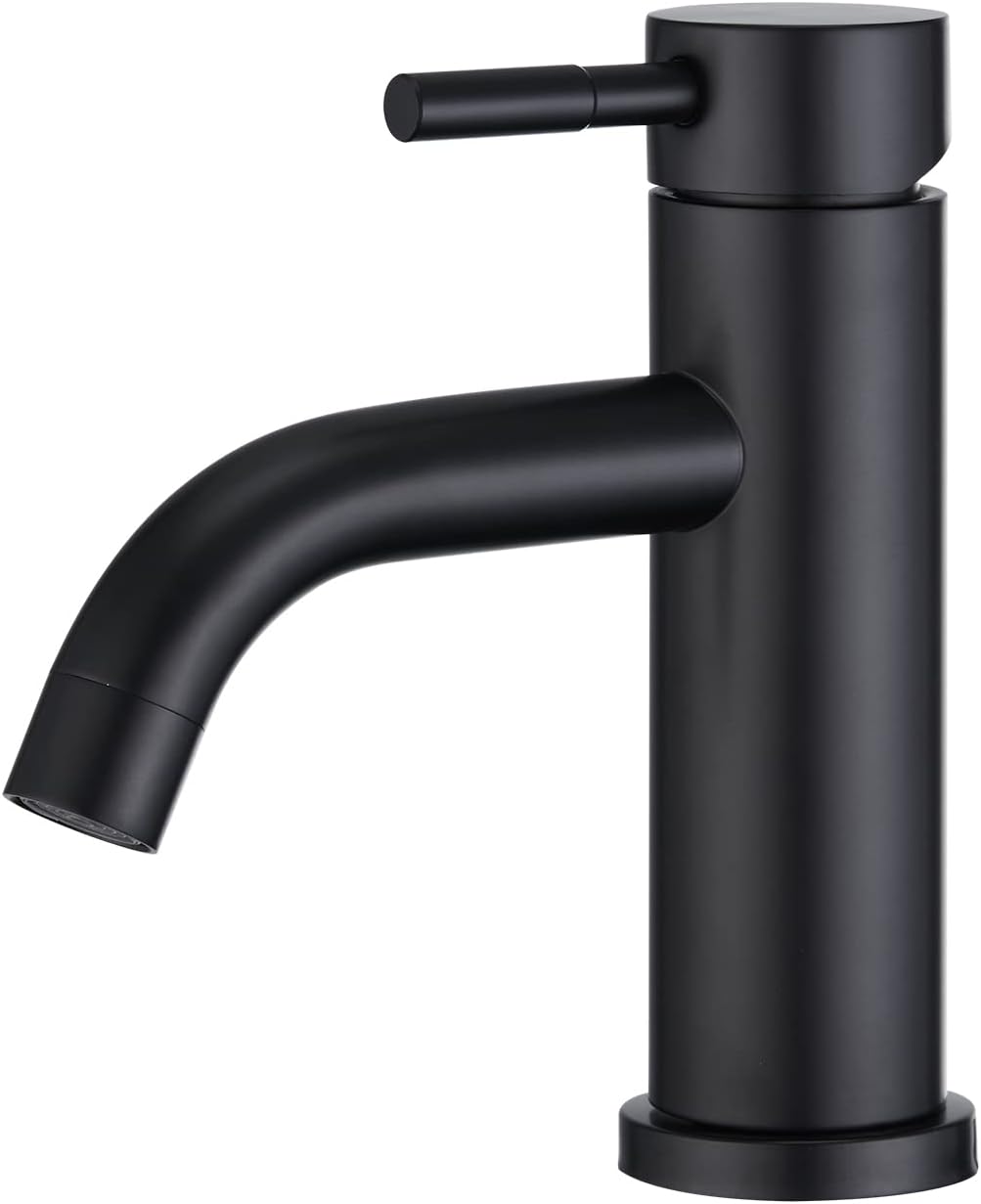 Grifo de lavabo de baño de una sola manija, un agujero, acero inoxidable, grifo de tocador para lavabo, estándar USCA 1.2 GPM, tubo redondo, negro