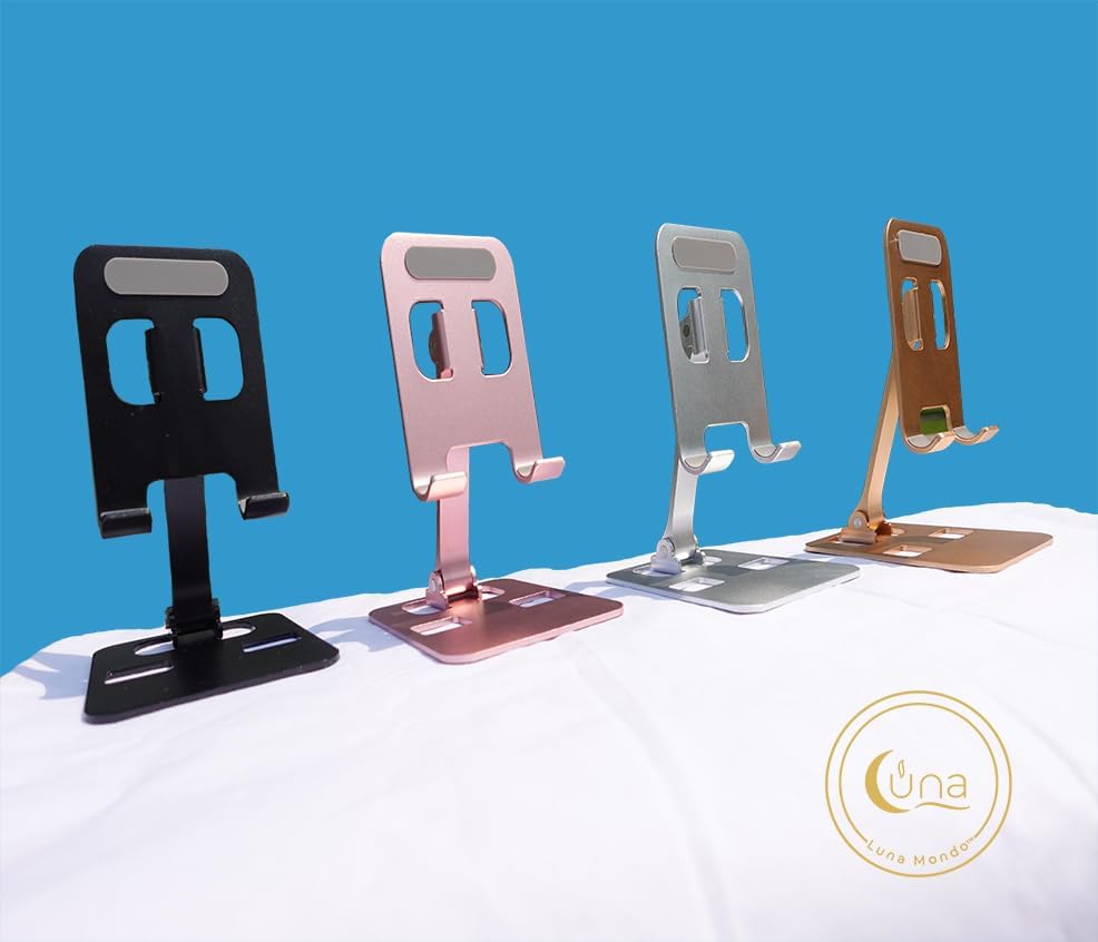 Soporte para teléfono, ligero, plegable y duradero con dos bisagras ajustables. Rosa metálico