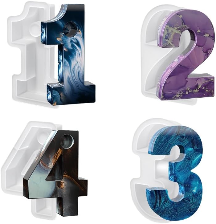 KJMYYXGS 4 moldes para candelabros con números para resina, moldes de silicona para manualidades de resina epoxi, moldes de resina de silicona para