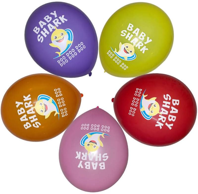 “24PCS”  1 pancarta de cumpleaños de tiburón  5 piezas de papel de aluminio de tiburón y 12 globos de látex  6 espirales colgantes de tiburón