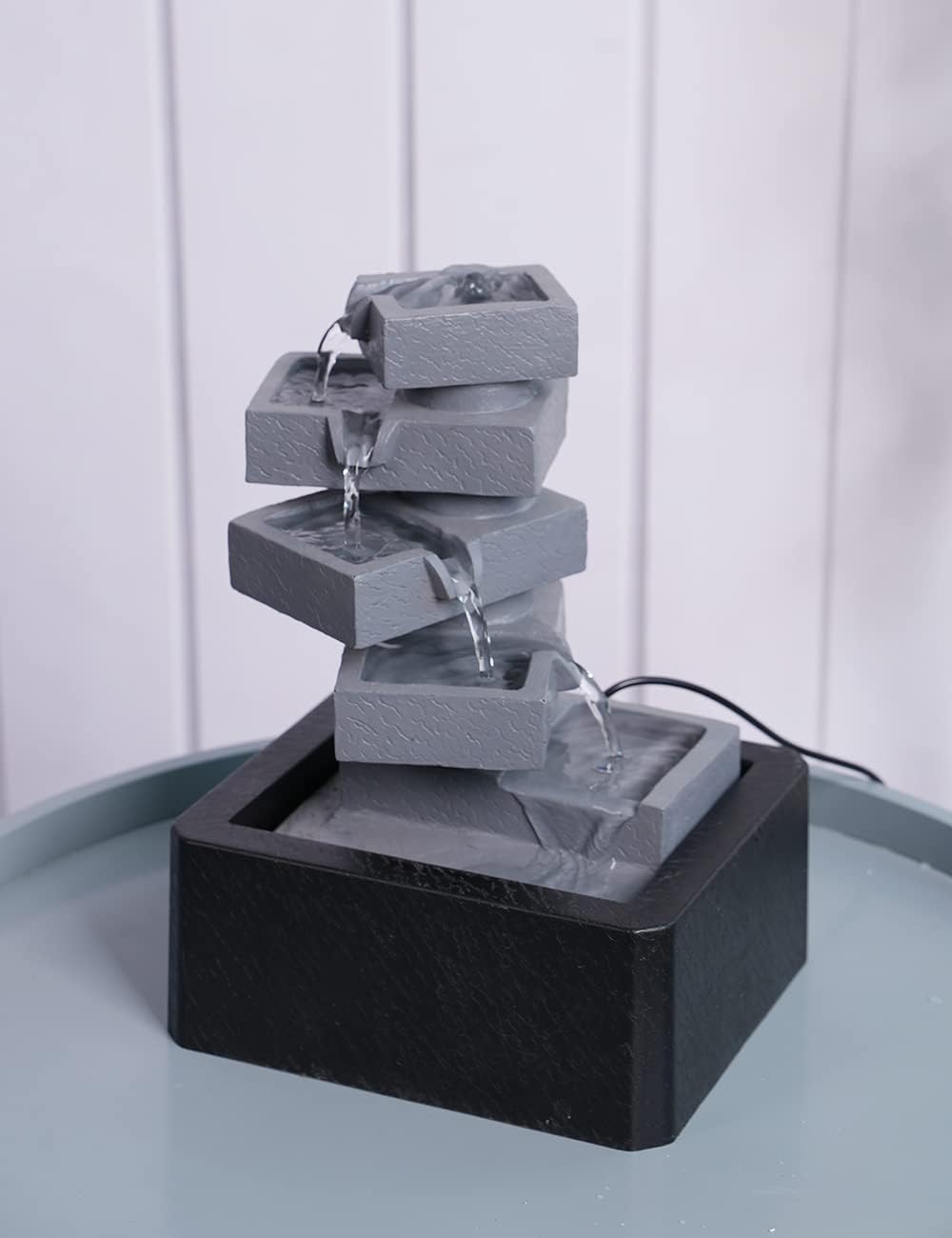SEINHIJO Fuente de agua de mesa para interiores, Fengshui, cascada, centro de mesa, decoración moderna, escultura, regalos, luces LED de 11 pulgadas