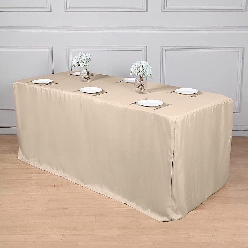 Mantel de poliéster ajustado color nude de 8 pies para bodas, fiestas, eventos, mantelería