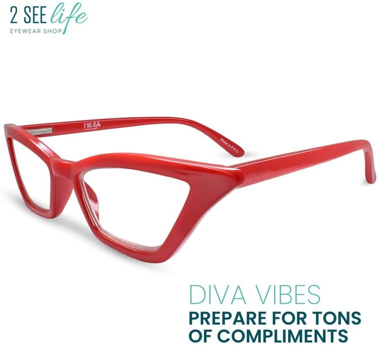 Lentes de lectura Red Funky Cat Eye para mujer para lucir elegante, a la moda con alta visión, cómodos para todas las formas de cara, lentes de