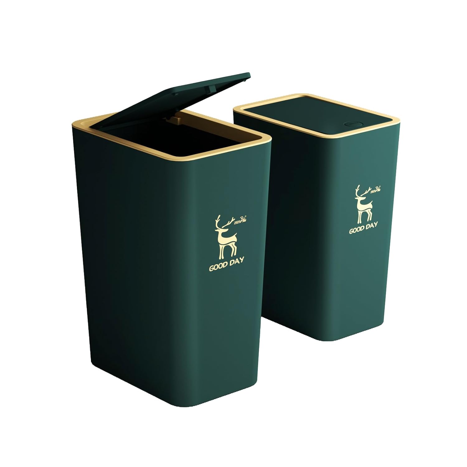 Bathroom Trash Can with Lid(4 Gallon+2.6 Gallon), Small Kitchen Garbage Can with Press Top, Modern Office Waste Basket Dog Proof, Plastic Slim