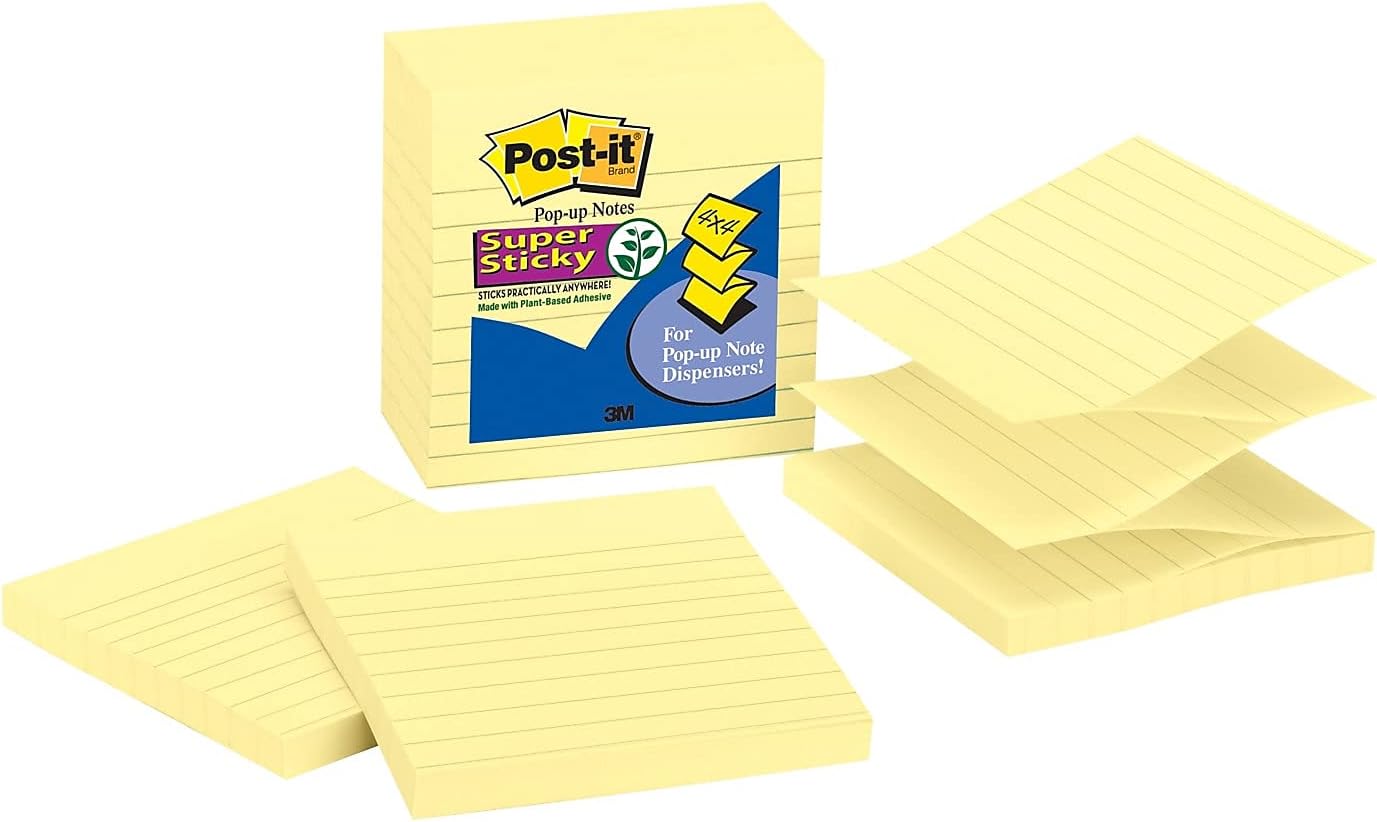 Post-it R440YWSS – Recambio de notas emergentes, forrado, 4 x 4, amarillo canario, 90 hojas, paquete de 5