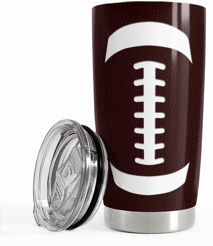 SANDJEST Vaso de fútbol de 20 onzas con aislamiento de acero inoxidable para viajes, regalos de fútbol para entrenadores, mujeres, hombres, regalos
