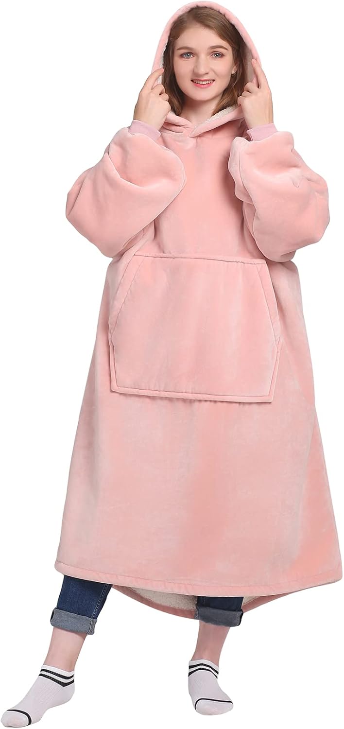 Waitu Sudadera tipo manta, para regalar a hombre o mujer, de grueso vellón sherpa, para adulto, extragrande, con capucha, larga, con mangas y