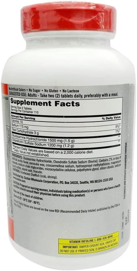 Kirkland -Signature – Glucosamina extra fuerte 1500 mgcondroitina 1200 mg, 220 unidades, soporta amortiguación articular, nutre el tejido articular