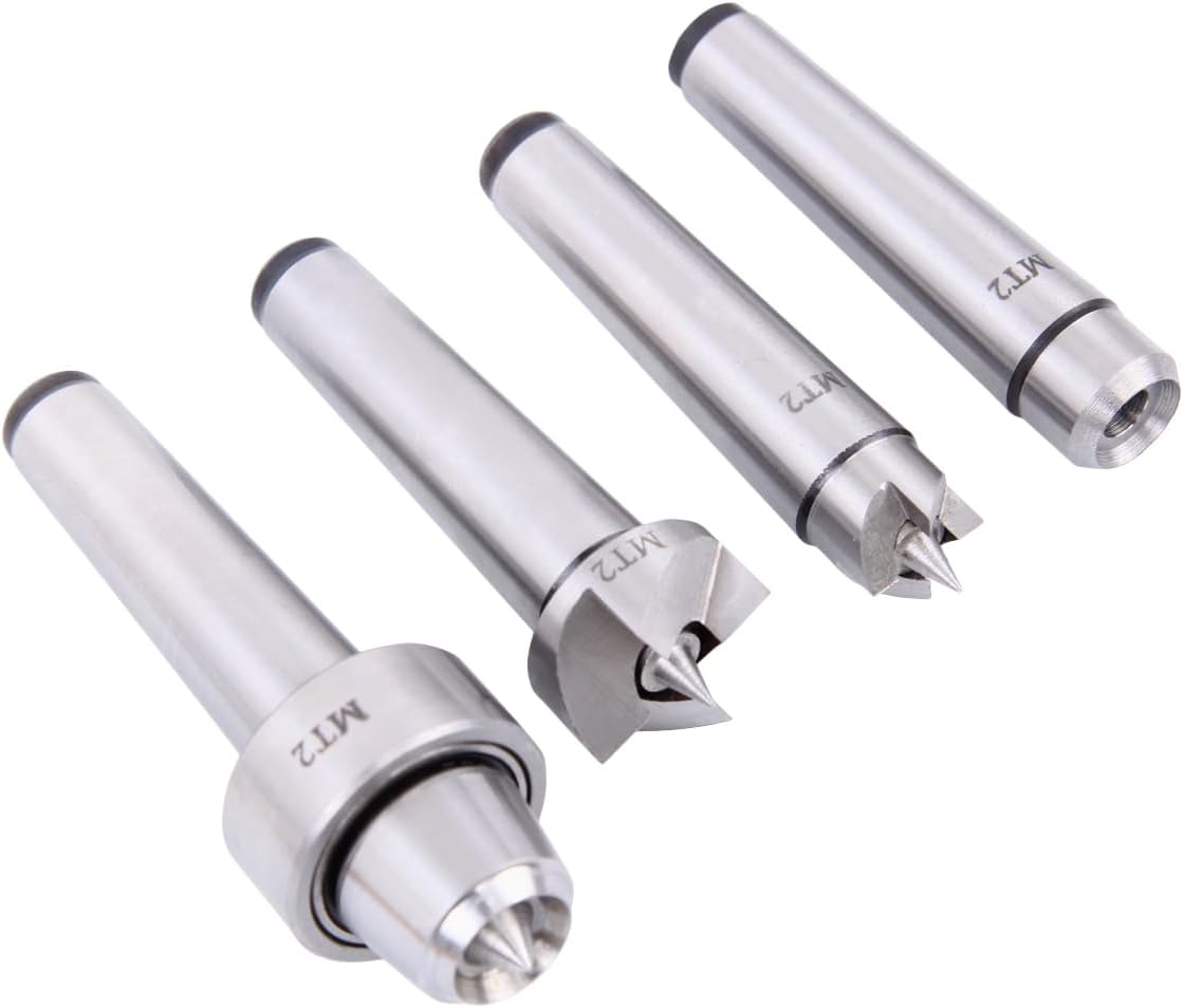 Iglobalbuy MT2 Torno de madera Live Center Set 4 piezas, Live Centers Drive Spur Cup Arbor #2MT para máquinas de carpintería, en caja de madera