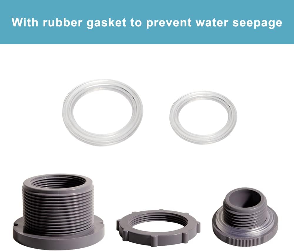 Ququyi Adaptador de conector de tanque de agua de PVC de 2 pulgadas con tapones a granel para barriles de lluvia, acuarios, estanques (juego de 1)