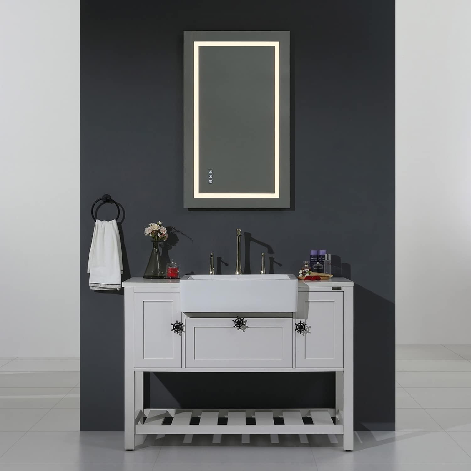 Espejo de baño LED de 40 x 24 pulgadas, espejo de tocador regulable, espejos de pared con 3 colores, antivaho, a prueba de roturas, memoria