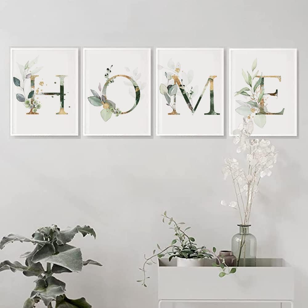 Juego de 4 impresiones artísticas de decoración de pared de baño (8 x 10 pulgadas), diseño botánico de hojas bohemias, hojas bohemias, hojas