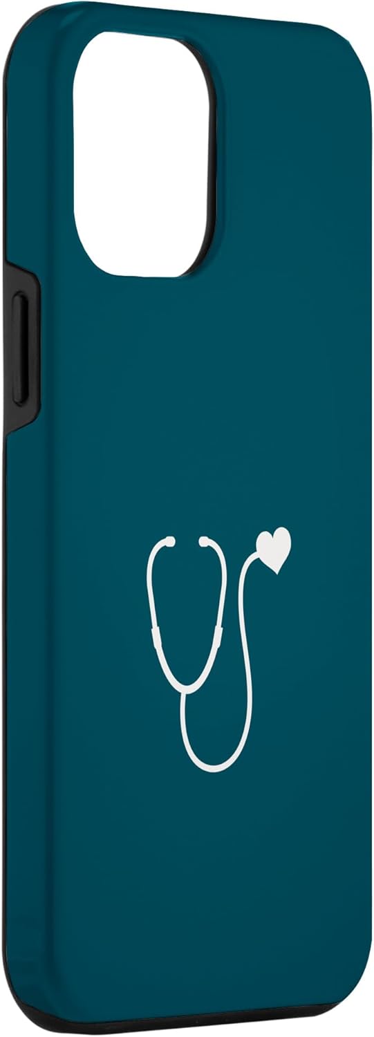 iPhone 12 Pro Max Dark Peacock Blue – Estuche para estetoscopio de corazón para enfermera o médico