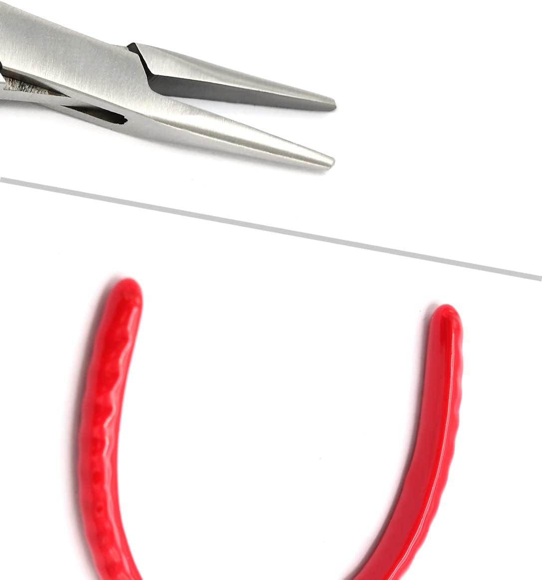 5 pulgadas mini alicates de punta larga de acero inoxidable con mango de agarre de PVC rojo – 311L